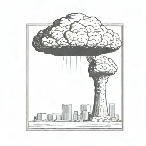 a nuclear explosion mushroom cloud destroying a city in a rectangular picture frame hanging on a wall tattoo design idea