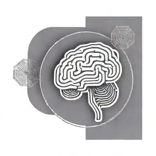 a brain inside a circular frame with geometric patterns shooting from it tattoo design idea