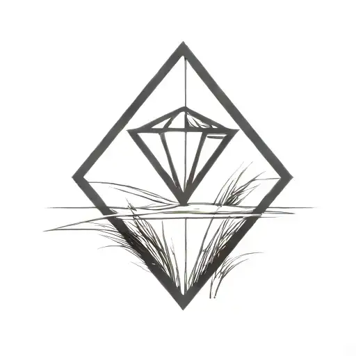 a diamond balancing on top of a single blade of grass. bold black lines in a rectangle black frame tattoo design idea