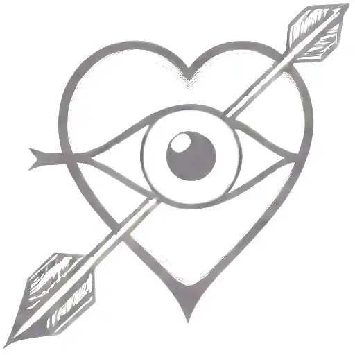 an eyeball with an arrow shooting through it encapsulated in a heart shape black and white tattoo design idea
