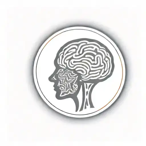 a brain inside a circular frame with geometric patterns shooting from it tattoo design idea