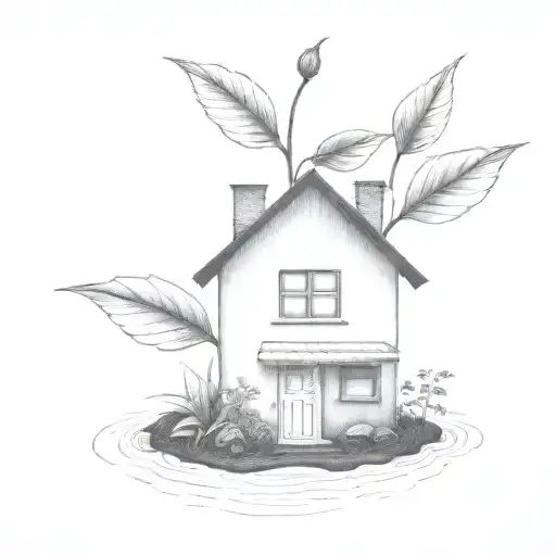 a seed growing out of the ground into a plant. but the plant is slowly becoming a house tattoo design idea