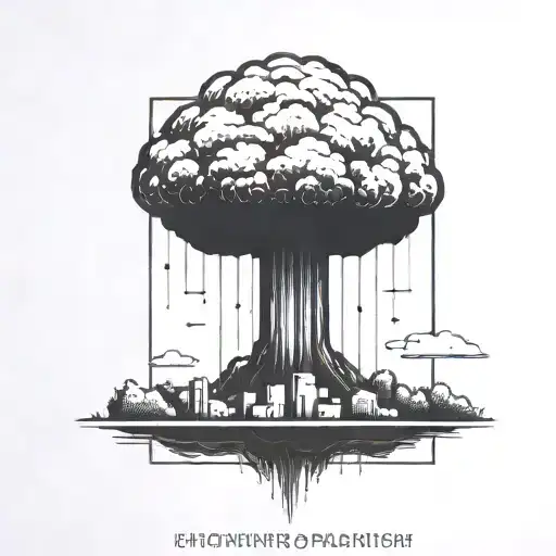 a nuclear explosion mushroom cloud contained within a perfect black square tattoo design idea