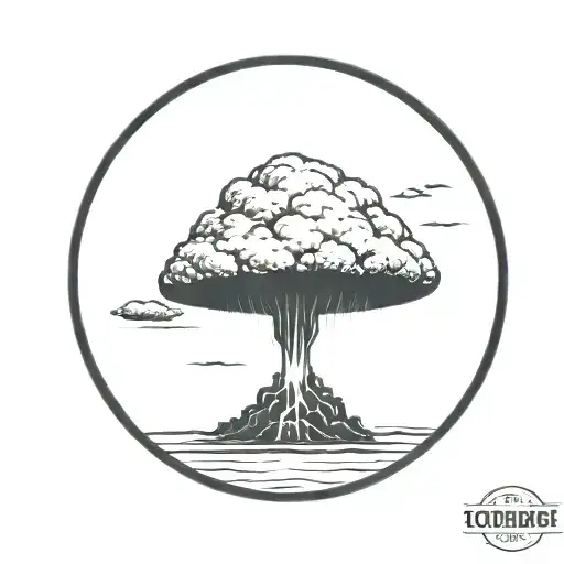 a nuclear explosion mushroom cloud within a perfect black circle tattoo design idea