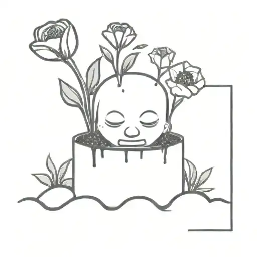 a head poking out of the soil a muddy grave with flowers growing out of the top tattoo design idea