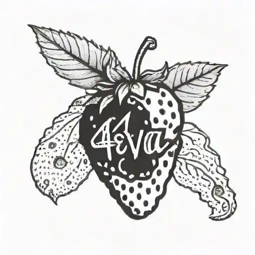 a strawberry with text overlaid that says '4eva' tattoo design idea