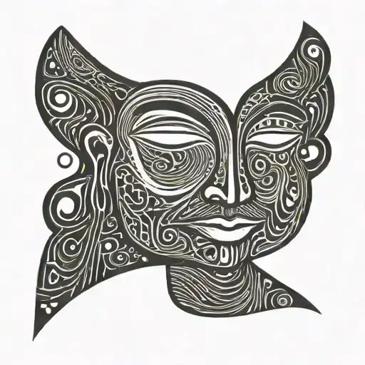 a minimalist abstract contented face with eyes closed tattoo design idea