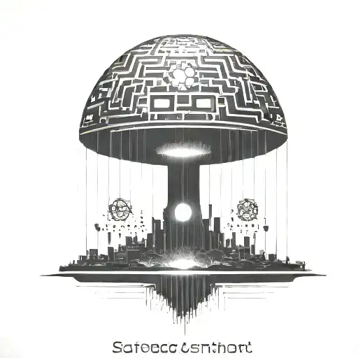 a nuclear explosion mushroom cloud contained within a perfect black rectangle tattoo design idea