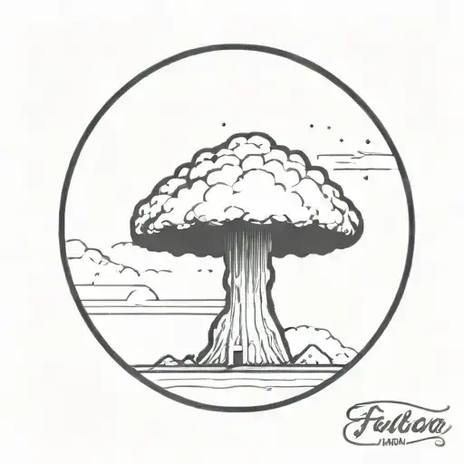a nuclear explosion mushroom cloud within a perfect black circle tattoo design idea