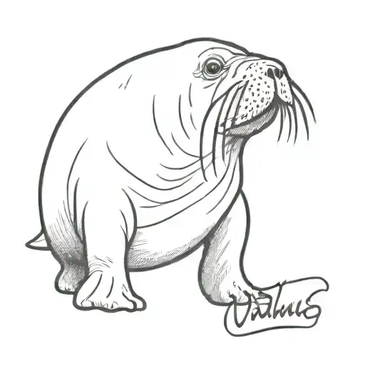 a walrus with a nametag that says walrus on it tattoo design idea