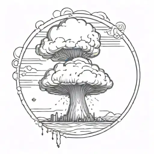 mushroom cloud from a nuclear explosion within an abstract frame but the explosion is slightly breaking out of the frame tattoo design idea