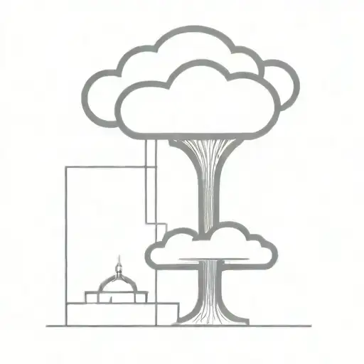 an abstract nuclear explosion mushroom cloud destroying a major city in an abstract black line frame tattoo design idea