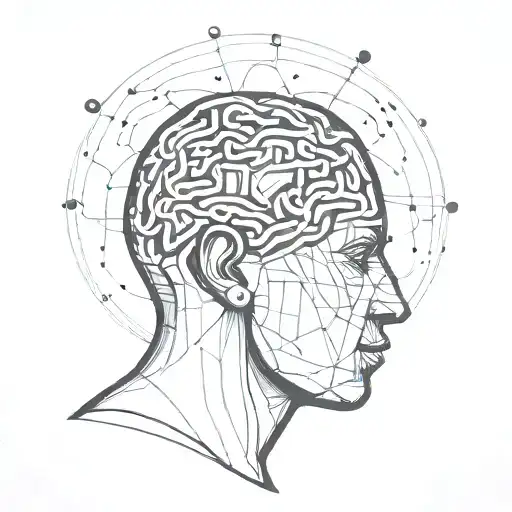 am image of a human with abstract shapes coming out of the brain to depict psychotherapy tattoo design idea