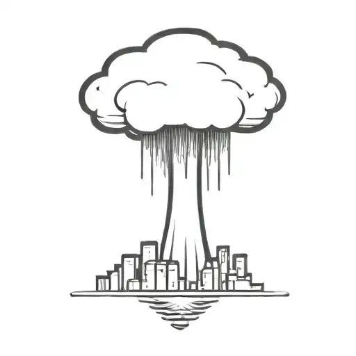 an abstract nuclear explosion mushroom cloud destorying a major city in an abstract black line frame tattoo design idea