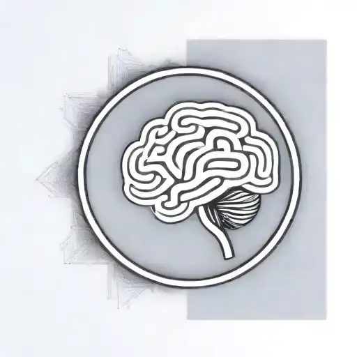 a brain inside a circular frame with geometric patterns shooting from it tattoo design idea
