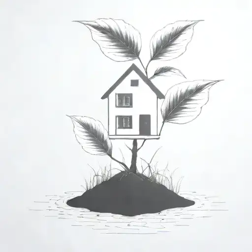 a seed growing out of the ground into a plant. but the plant is slowly becoming a house tattoo design idea