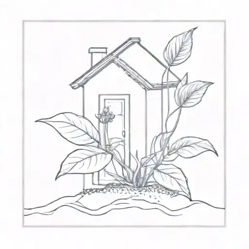 a seed growing out of the ground into a plant. but the plant is slowly becoming a house tattoo design idea