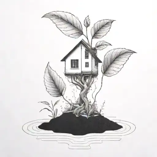 a seed growing out of the ground into a plant. but the plant is slowly becoming a house tattoo design idea