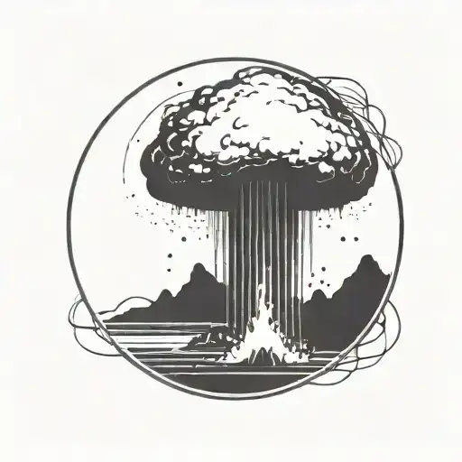 a nuclear explosion mushroom cloud contained within a perfect black circle tattoo design idea