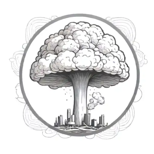 mushroom cloud from a nuclear explosion within an abstract frame but the explosion is slightly breaking out of the frame tattoo design idea
