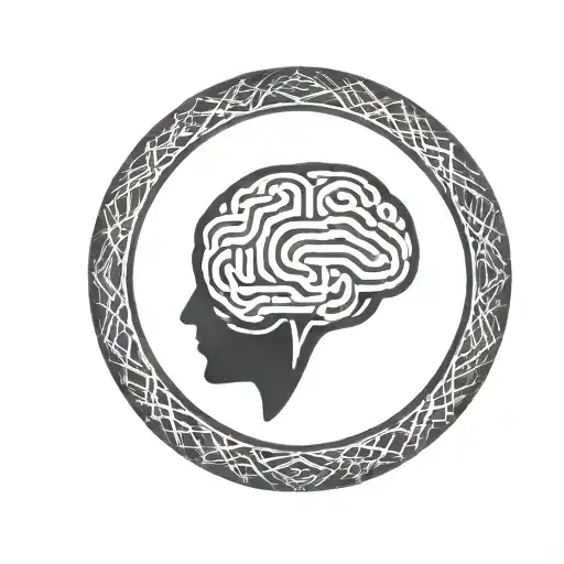 a brain inside a circular frame with geometric patterns shooting from it tattoo design idea