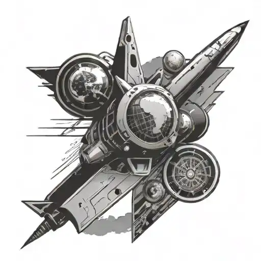 a rectangular poster frame. the image in the frame is advertising space flight. retro futuristic style tattoo design idea