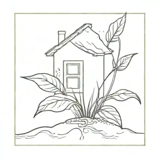 a seed growing out of the ground into a plant. but the plant is slowly becoming a house tattoo design idea