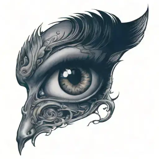 a female face with a dart stuck in the pupil of each eyeball. the face is encapsulated in a heart shape tattoo design idea