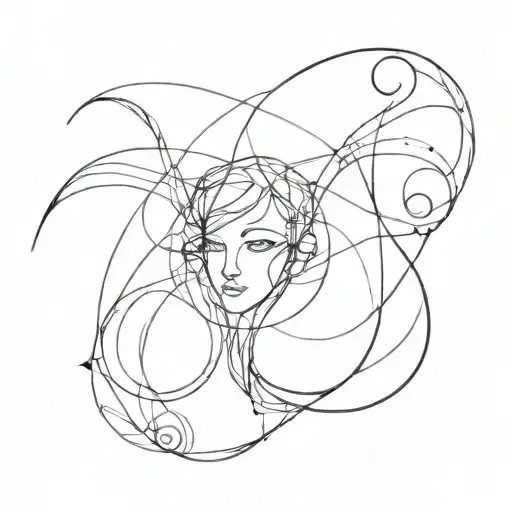 a minimalist blackwork abstract tattoo design depicting the shadow self and the conscious self tattoo design idea