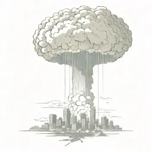 an abstract nuclear explosion mushroom cloud destorying a major city tattoo design idea
