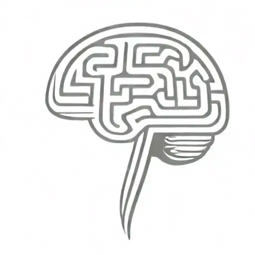 a simple minimalist line drawing of a brain as an elaborate maze tattoo design idea