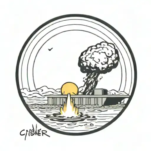 a nuclear explosion contained within a perfect circle tattoo design idea