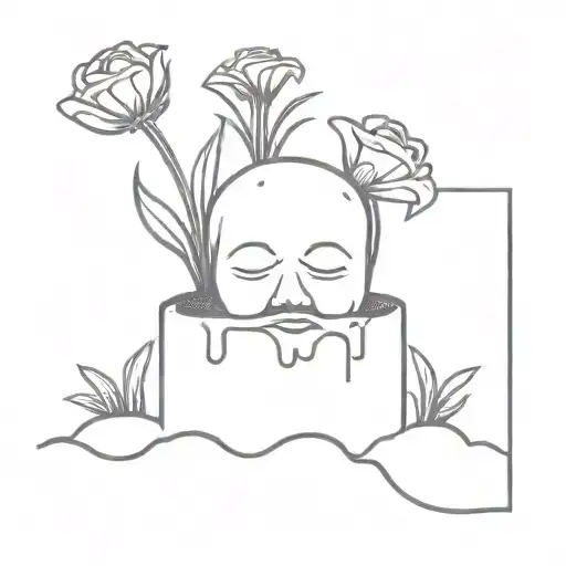 a head poking out of the soil a muddy grave with flowers growing out of the top tattoo design idea