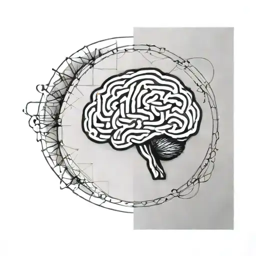 a brain inside a circular frame with geometric patterns shooting from it tattoo design idea