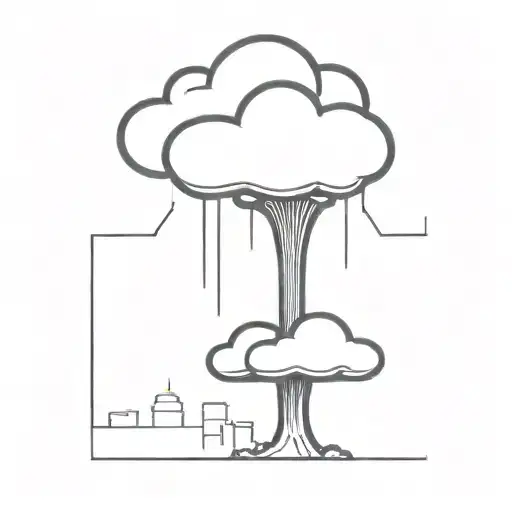 an abstract nuclear explosion mushroom cloud destorying a major city in an abstract black line frame tattoo design idea