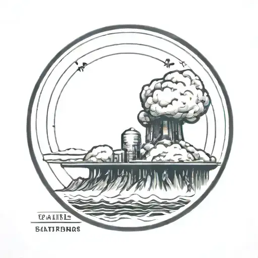 a nuclear explosion contained within a perfect circle tattoo design idea