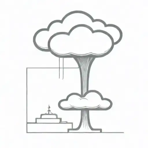 an abstract nuclear explosion mushroom cloud destorying a major city in an abstract black line frame tattoo design idea