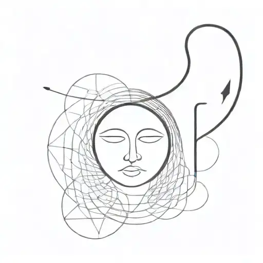 a minimalist blackwork abstract tattoo design depicting the shadow self and the conscious self tattoo design idea