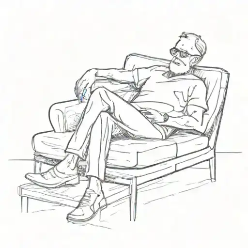 a simple stick figure laying back on a therapist's couch tattoo design idea