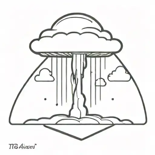 an abstract nuclear explosion mushroom cloud in an abstract black line frame tattoo design idea