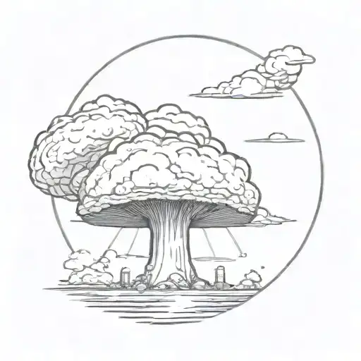 mushroom cloud from a nuclear explosion within an abstract frame but the explosion is slightly breaking out of the frame tattoo design idea