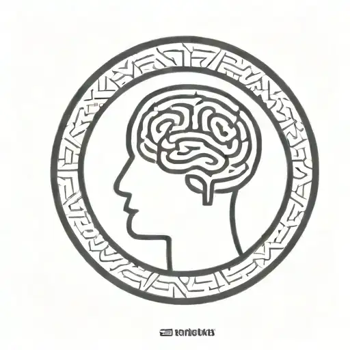 a brain inside a simple thick black line circular frame with geometric patterns shooting from it tattoo design idea