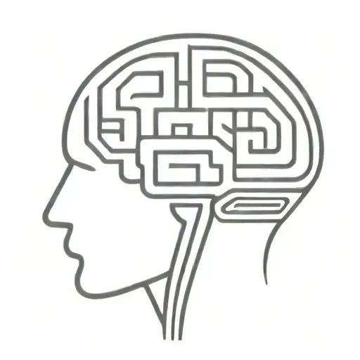 a simple minimalist line drawing of a brain as a maze tattoo design idea