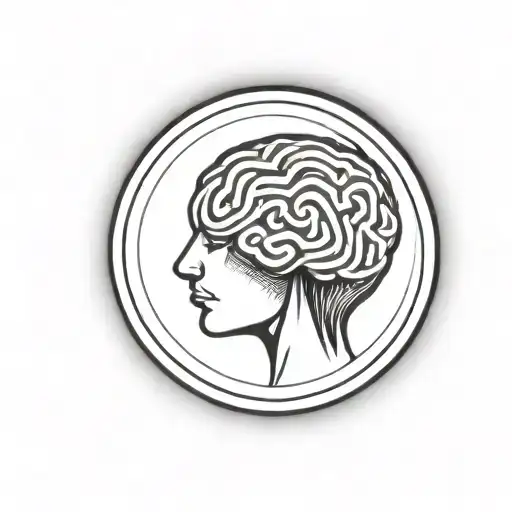 a brain inside a circular frame with geometric patterns shooting from it tattoo design idea