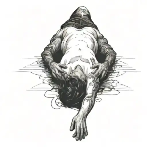 a sad person laying on the floor tattoo design idea