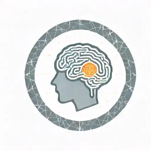 a brain inside a circular frame with geometric patterns shooting from it tattoo design idea