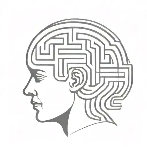a drawing of a human head depicting the brain as an elaborate maze with minimalist lines offshooting from the brain tattoo design idea