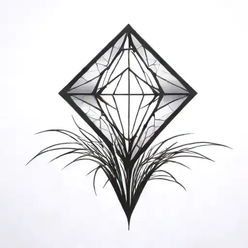 a diamond balancing on top of a single blade of grass tattoo design idea