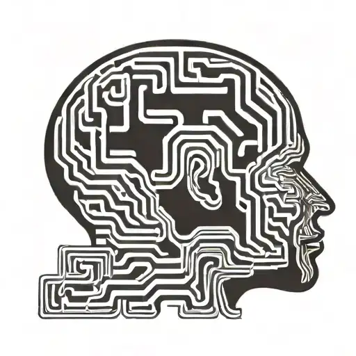 a drawing of a human head depicting the brain as an elaborate maze with minimalist lines offshooting from the brain tattoo design idea