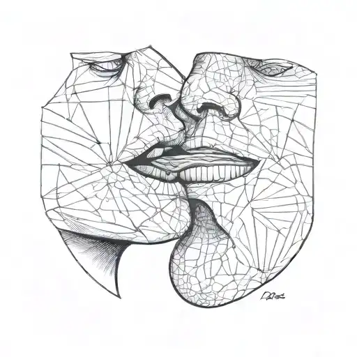 a man and a woman kissing with a meat steak visible between their mouths tattoo design idea
